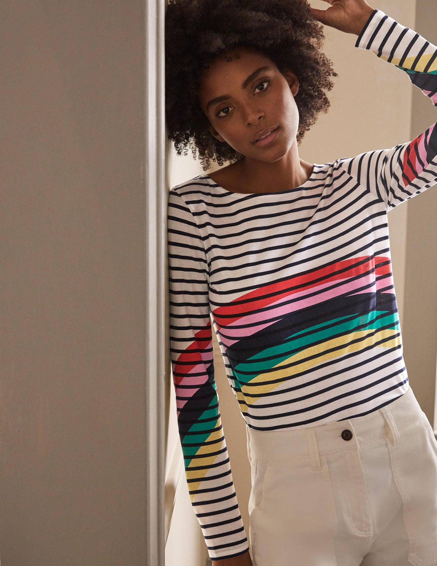 Long Sleeve Breton Top-Rainbow Placement Breton