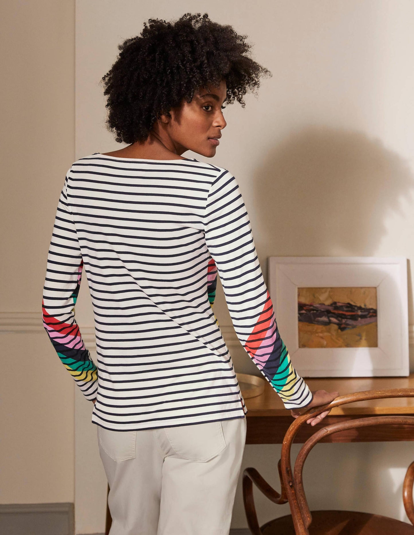 Long Sleeve Breton Top-Rainbow Placement Breton