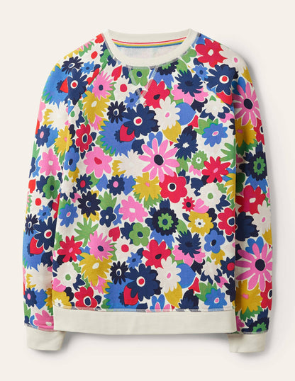 Printed Cotton Sweatshirt-Ivory, Paintbox Ditsy