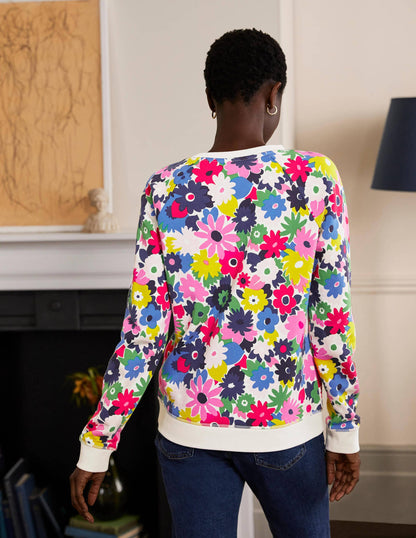 Printed Cotton Sweatshirt-Ivory, Paintbox Ditsy