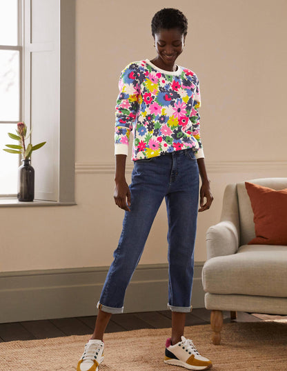 Printed Cotton Sweatshirt-Ivory, Paintbox Ditsy