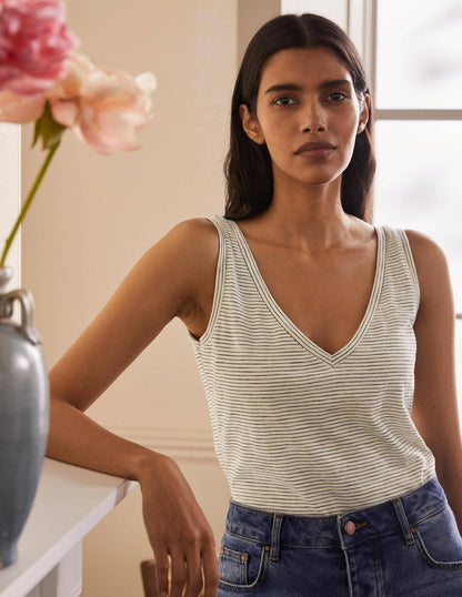 Cotton Vest-Ivory / Navy Stripe-1