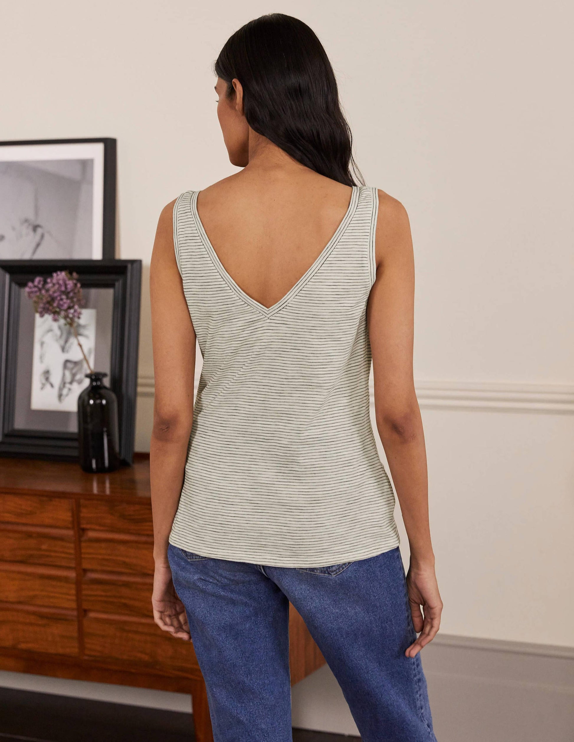 Cotton Vest-Ivory / Navy Stripe-3