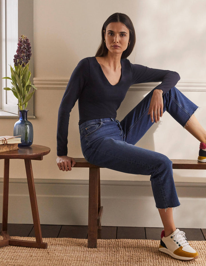 Double Layer V-neck Top-Navy