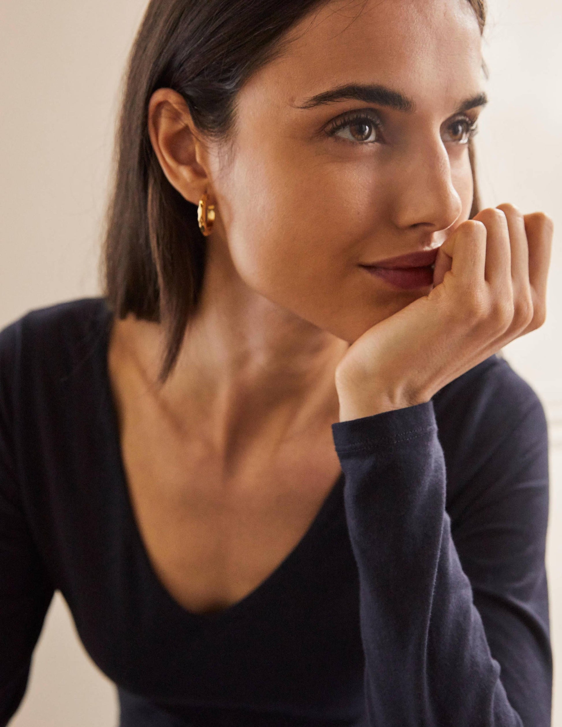 Double Layer V-neck Top-Navy-2