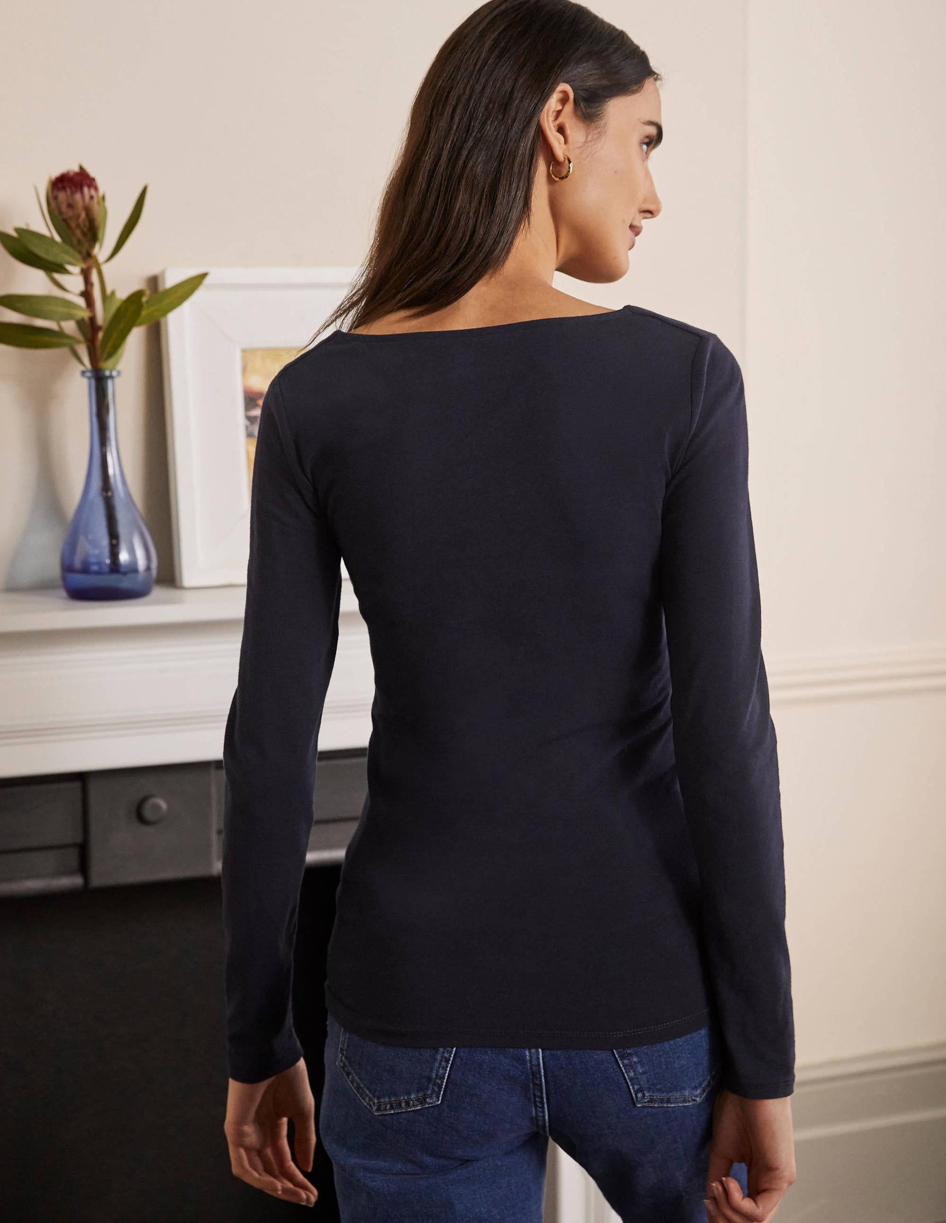 Double Layer V-neck Top-Navy-3