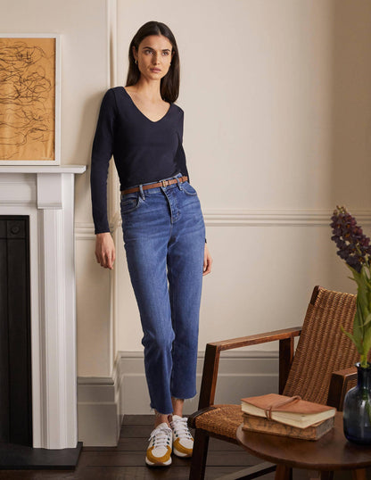 Double Layer V-neck Top-Navy-4