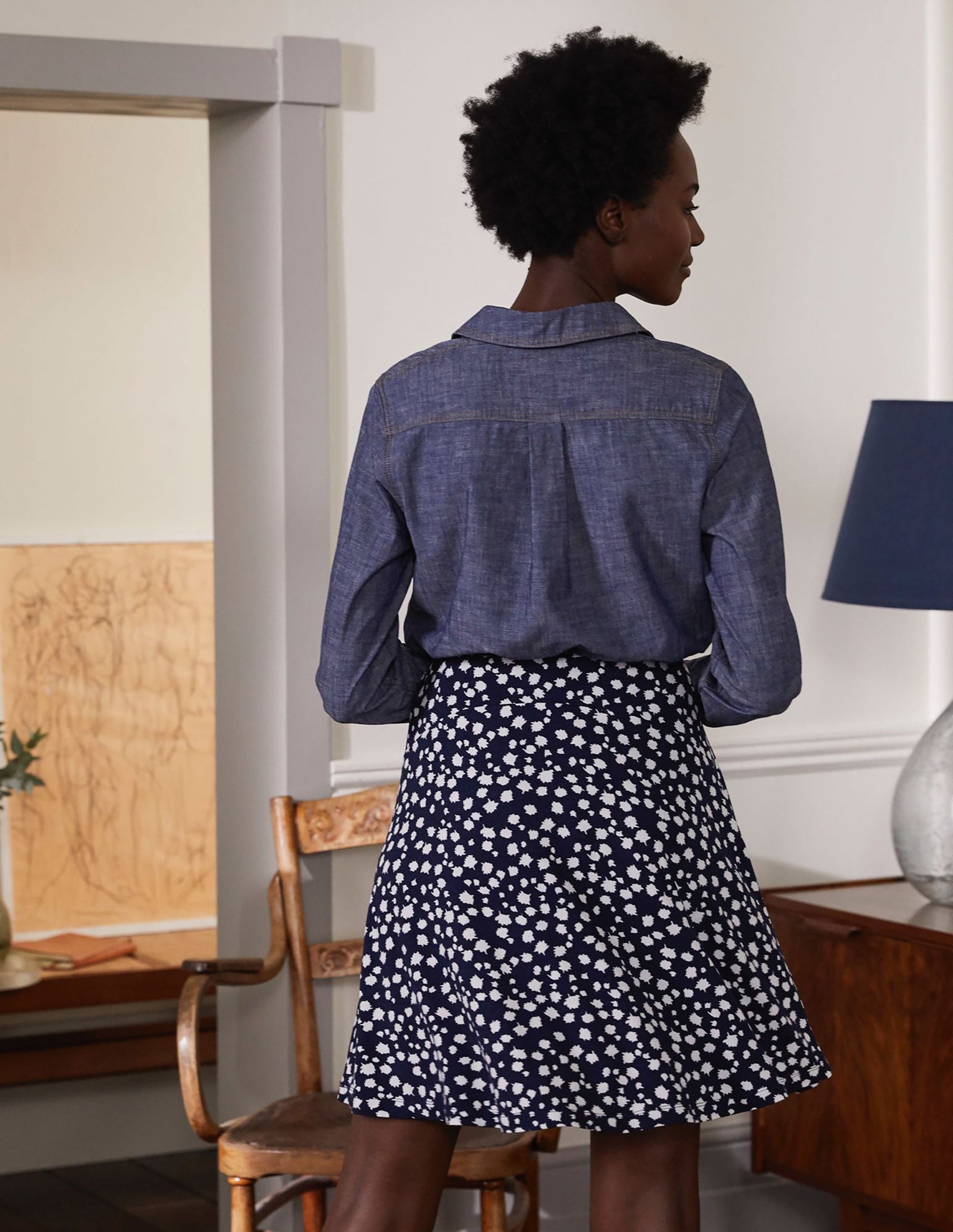 Julie Skirt-French Navy, Falling Bud-3