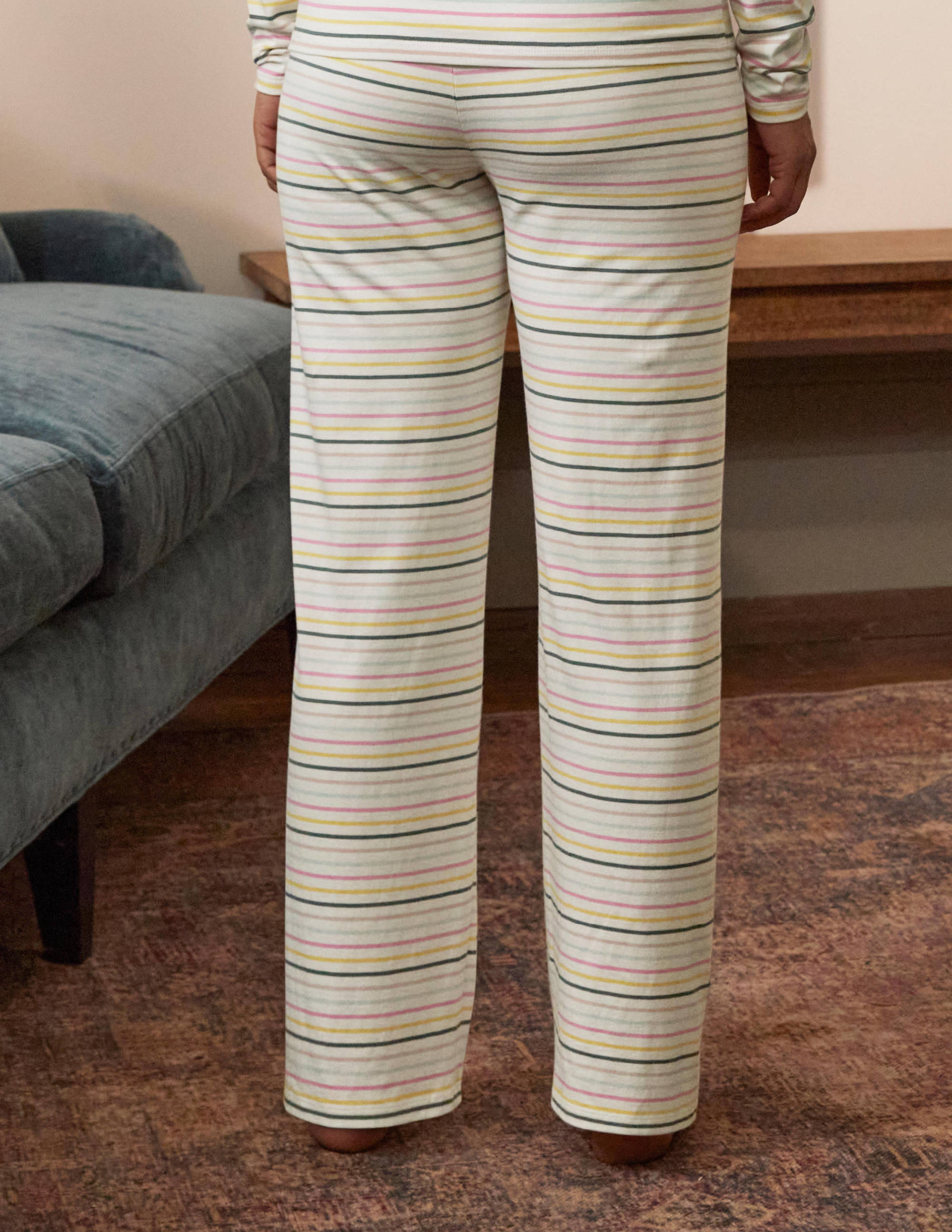 Emma Pyjama Bottoms-Pale Lemon and Heath Stripe - Image 3