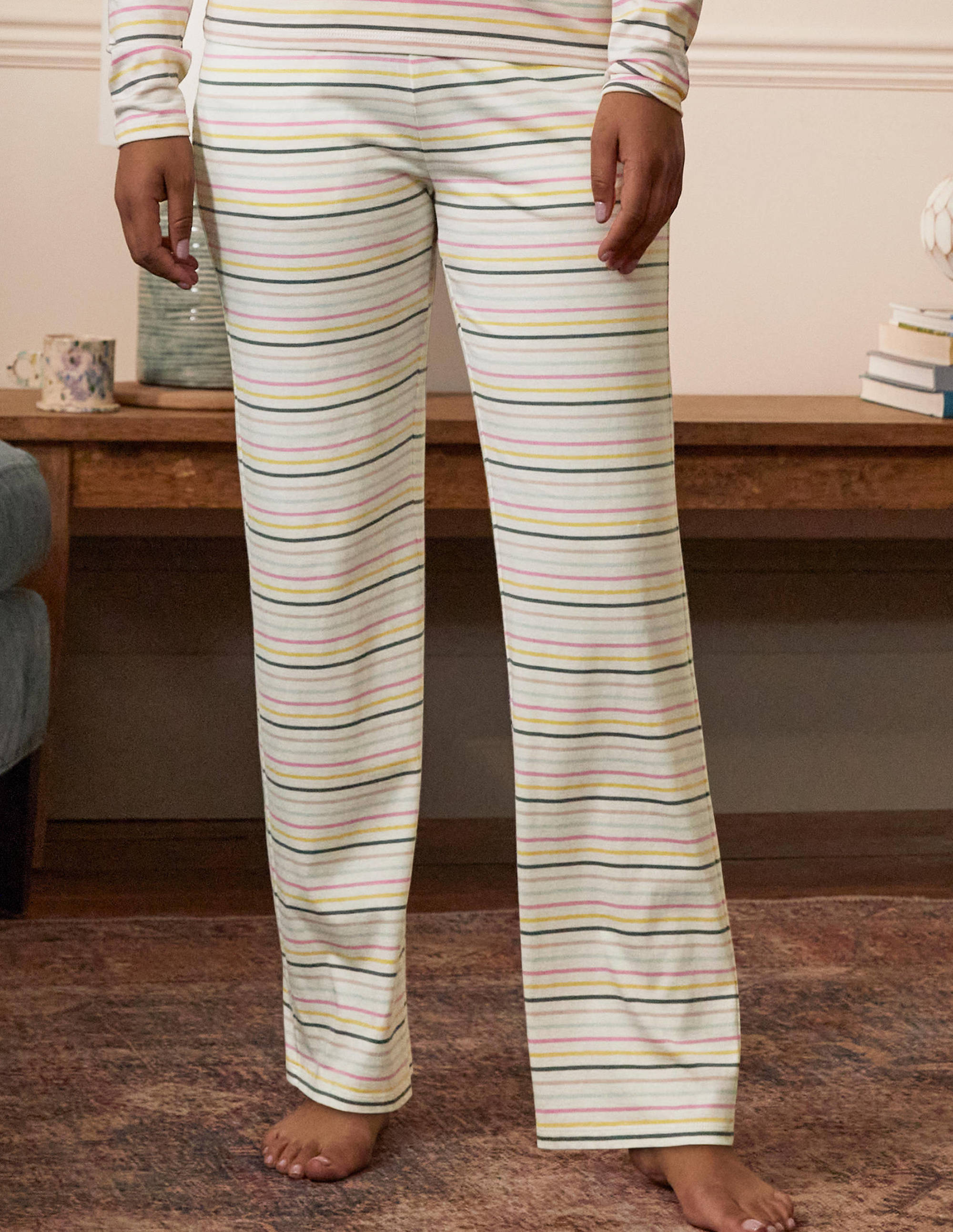 Emma Pyjama Bottoms-Pale Lemon and Heath Stripe - Image 4