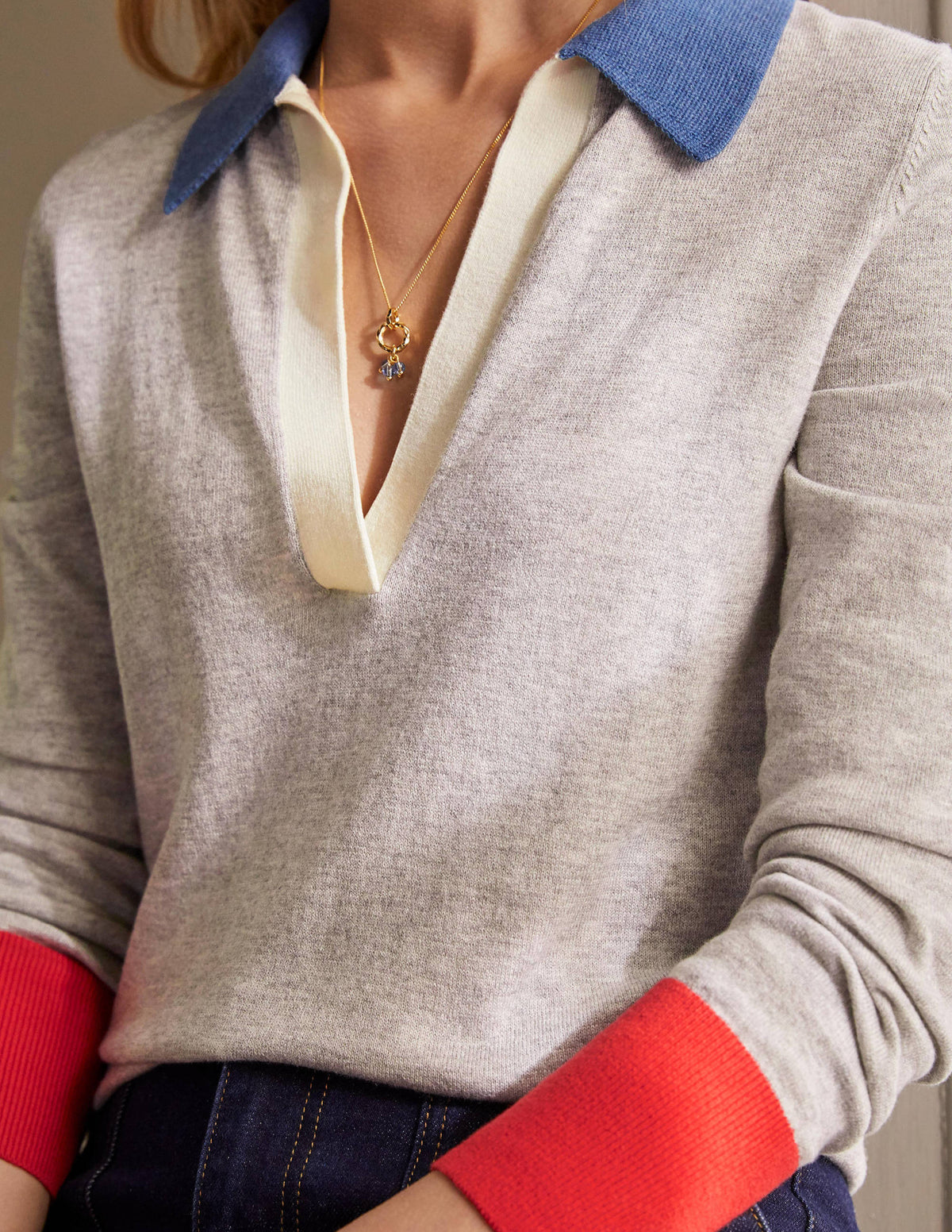 Collar Jumper-Grey Melange - Image 2