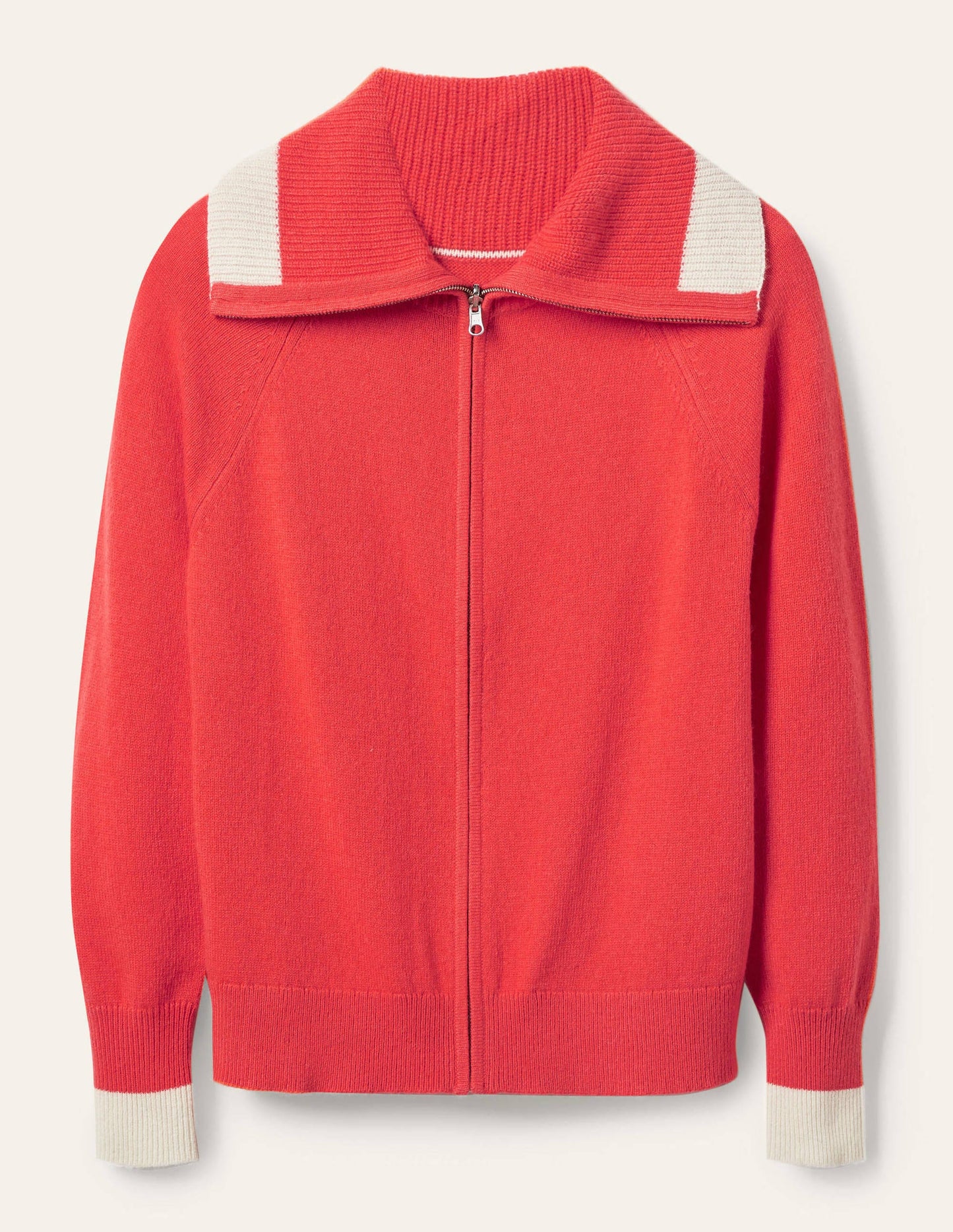 Collared Zip-up Cardigan-Cherry Red
