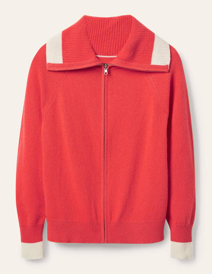 Collared Zip-up Cardigan-Cherry Red
