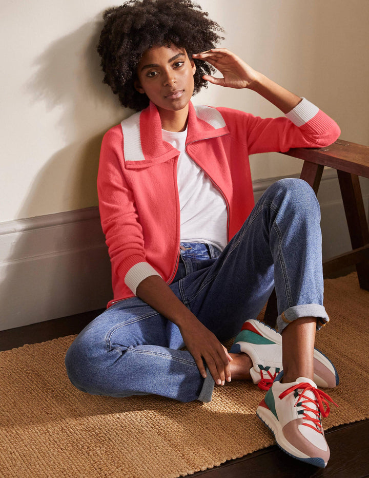 Collared Zip-up Cardigan-Cherry Red