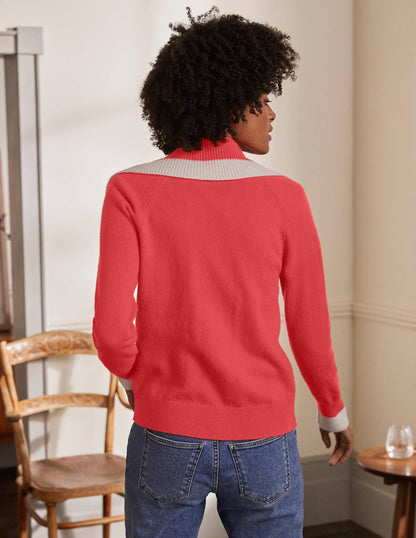 Collared Zip-up Cardigan-Cherry Red