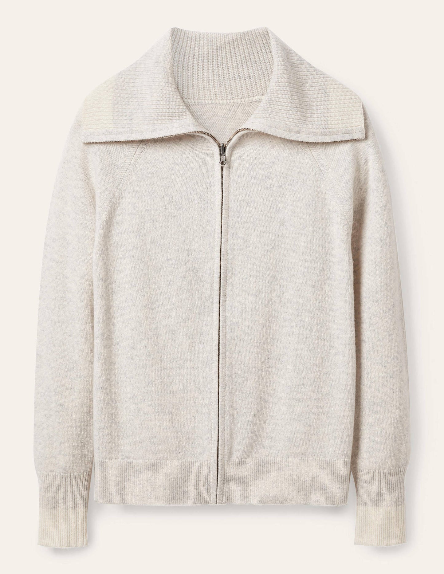 Collared Zip-up Cardigan-Silver Melange
