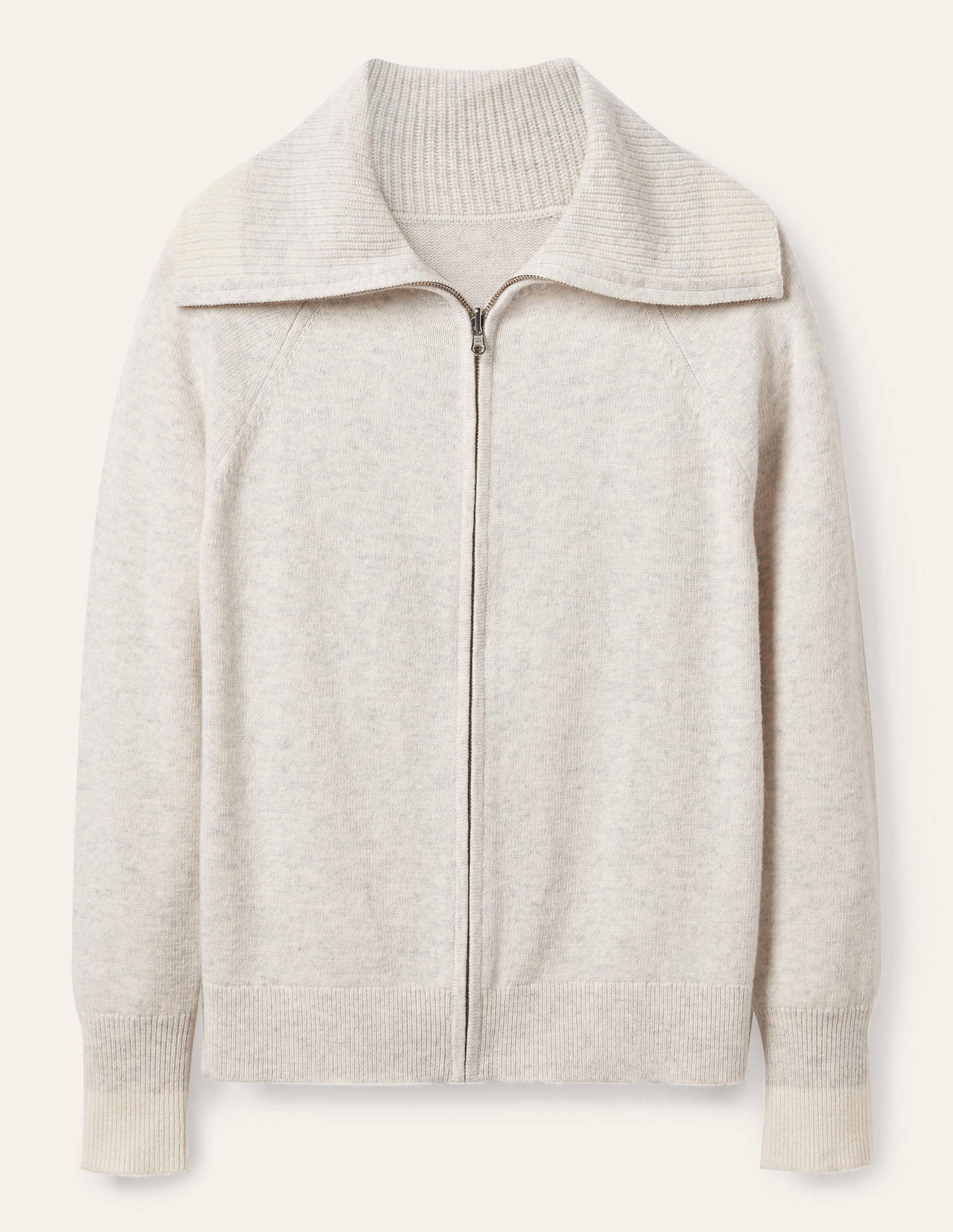 Collared Zip-up Cardigan-Silver Melange-6