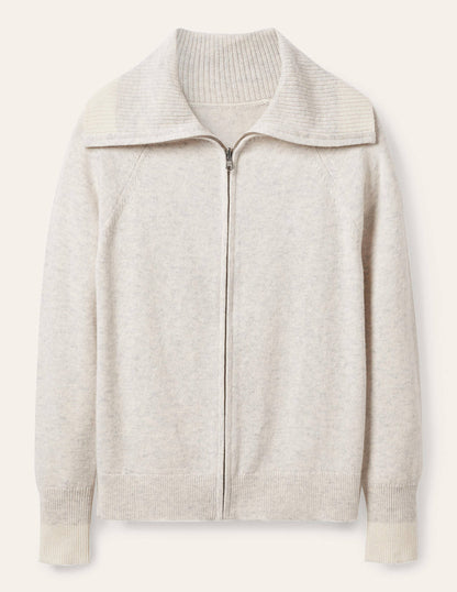 Collared Zip-up Cardigan-Silver Melange-6