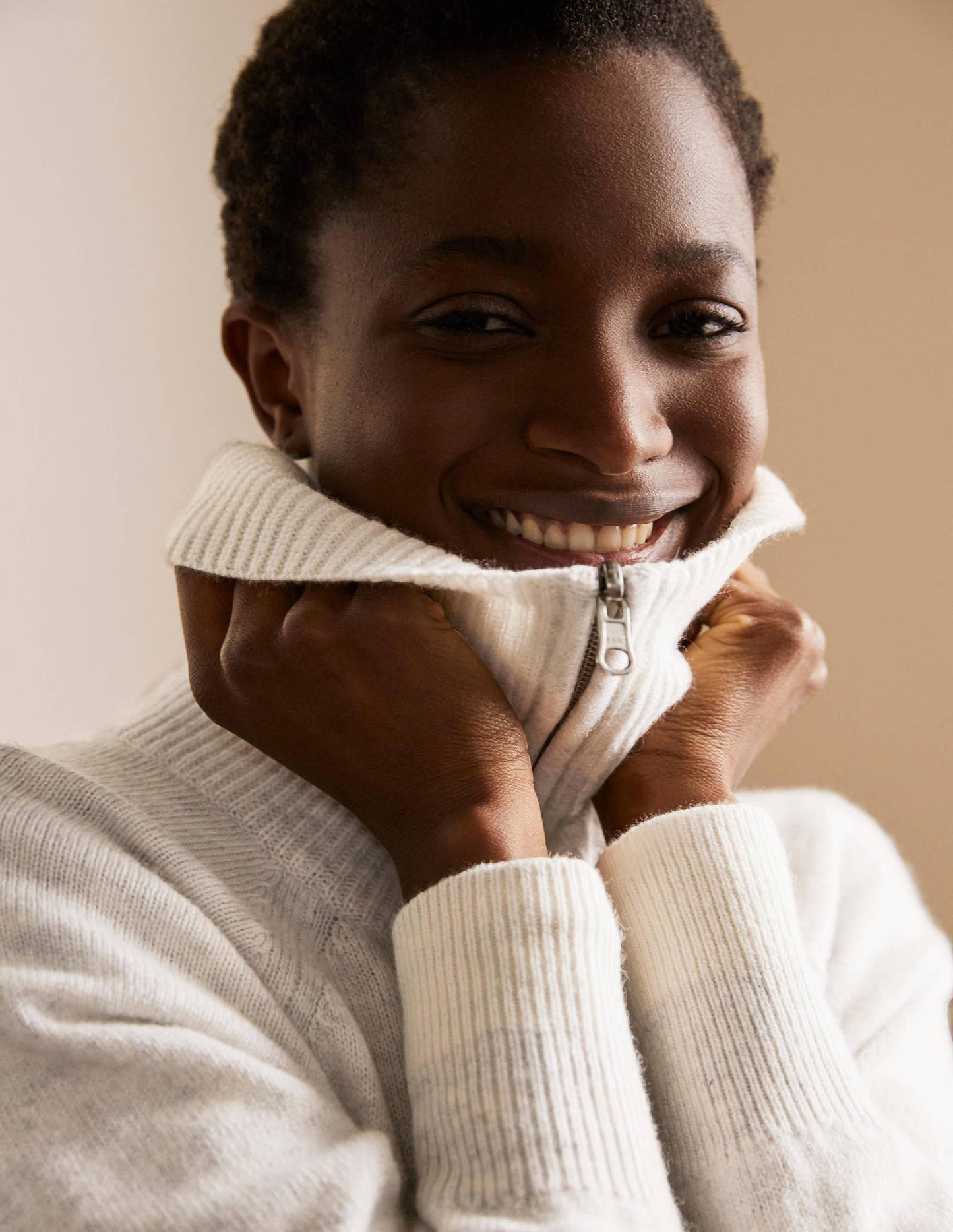 Collared Zip-up Cardigan-Silver Melange