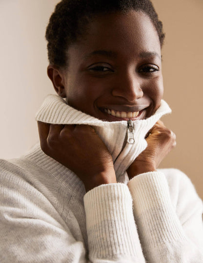 Collared Zip-up Cardigan-Silver Melange-4