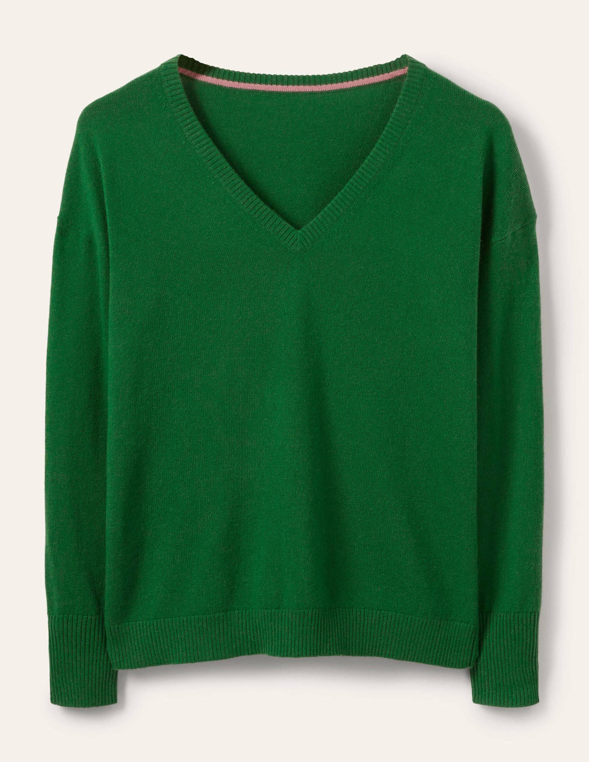 Cashmere V-neck Relaxed Jumper-Emerald Green-5