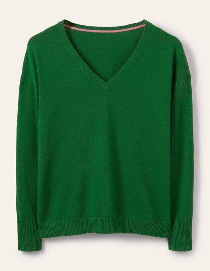 Cashmere V-neck Relaxed Jumper-Emerald Green-5