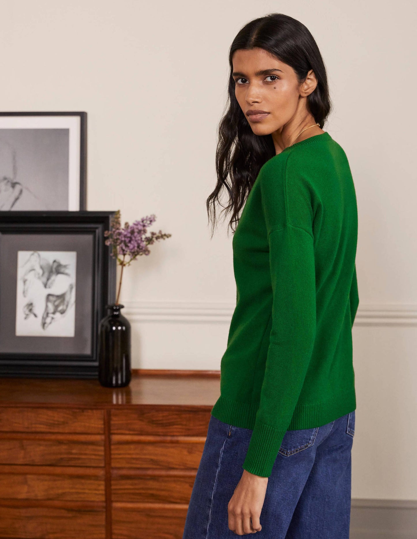 Cashmere V-neck Relaxed Jumper-Emerald Green