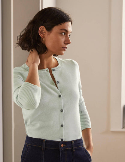 Cashmere Cropped Cardigan-Mint Blue-1