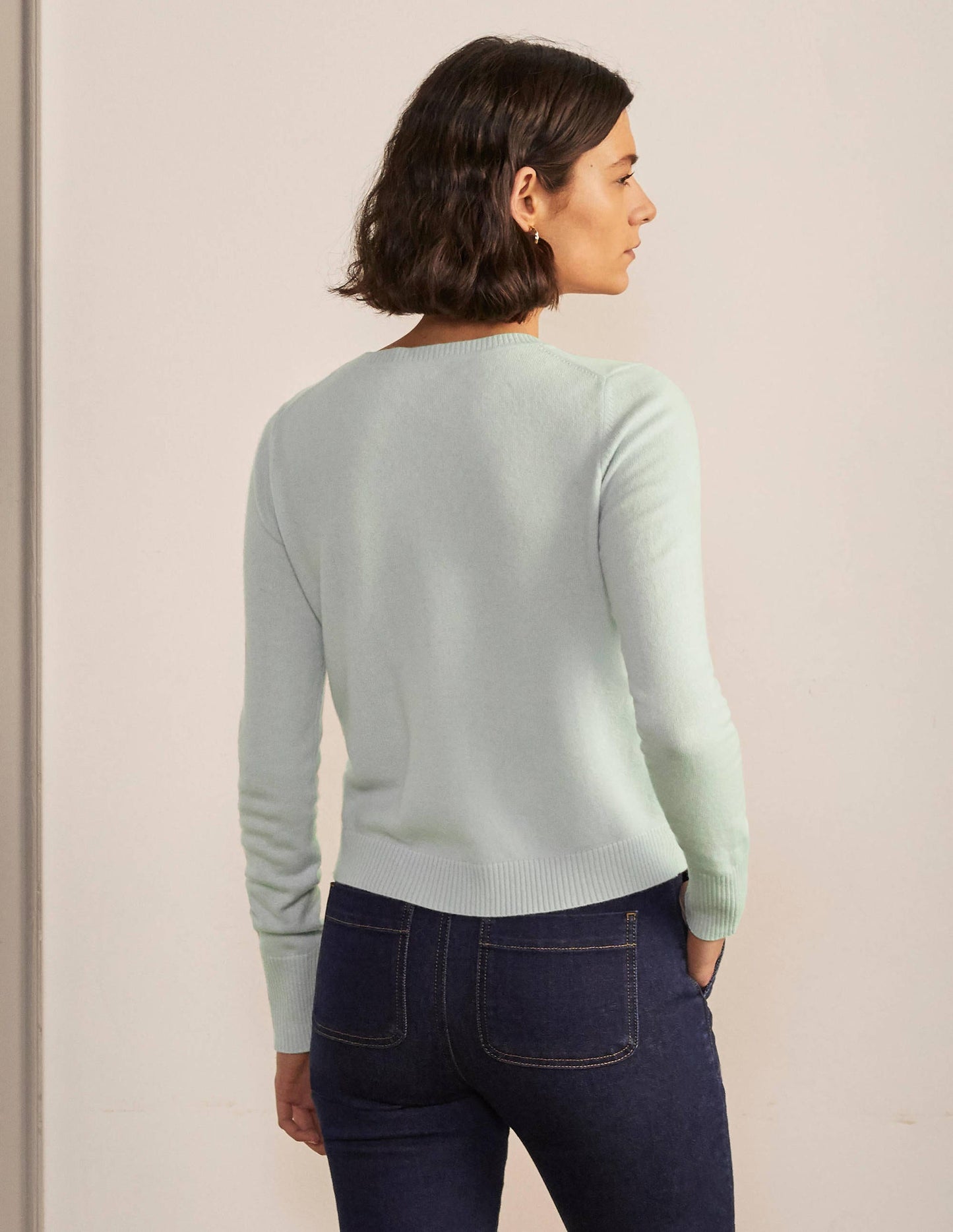 Cashmere Cropped Cardigan-Mint Blue