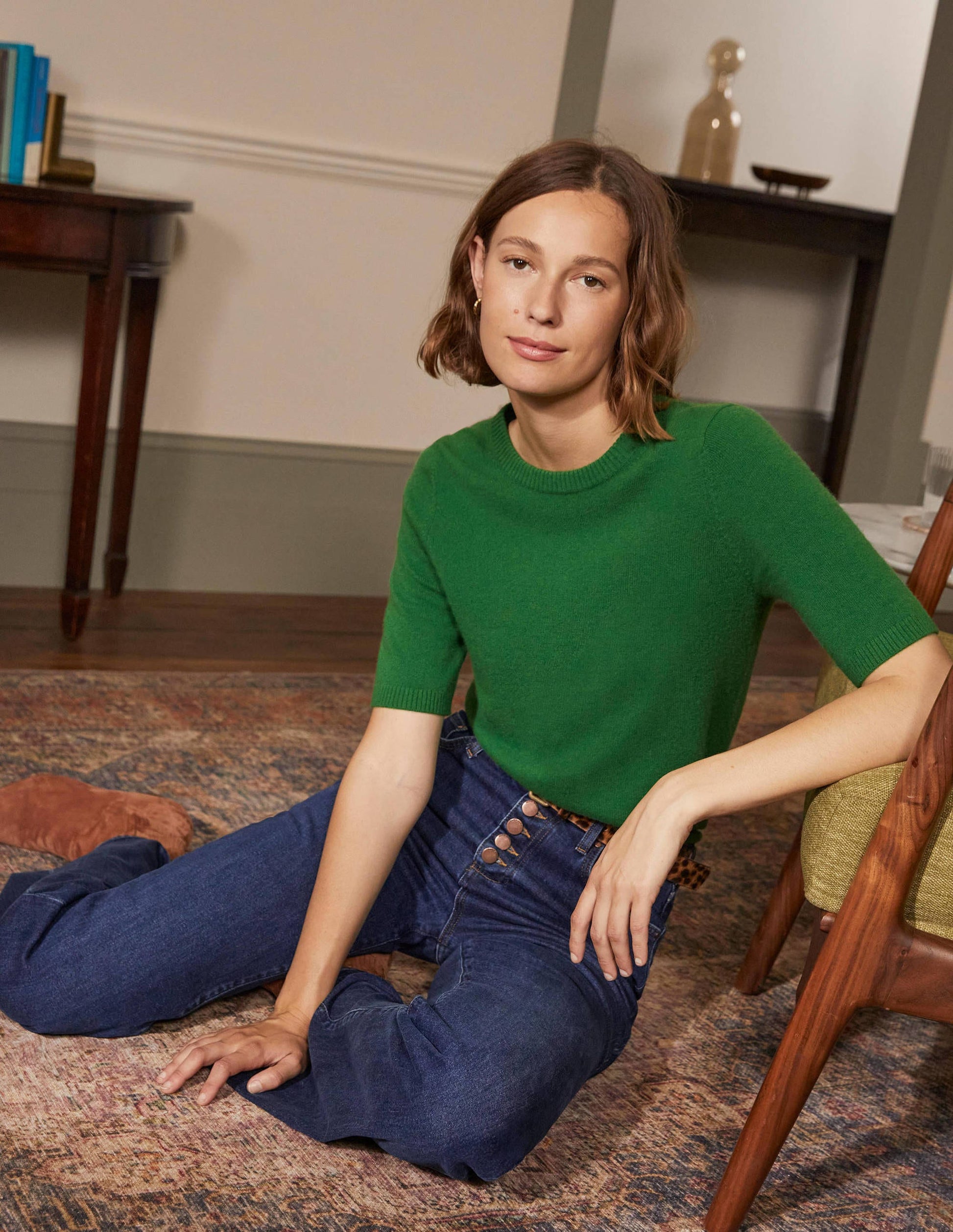 Cashmere Knitted Top-Emerald Green-1