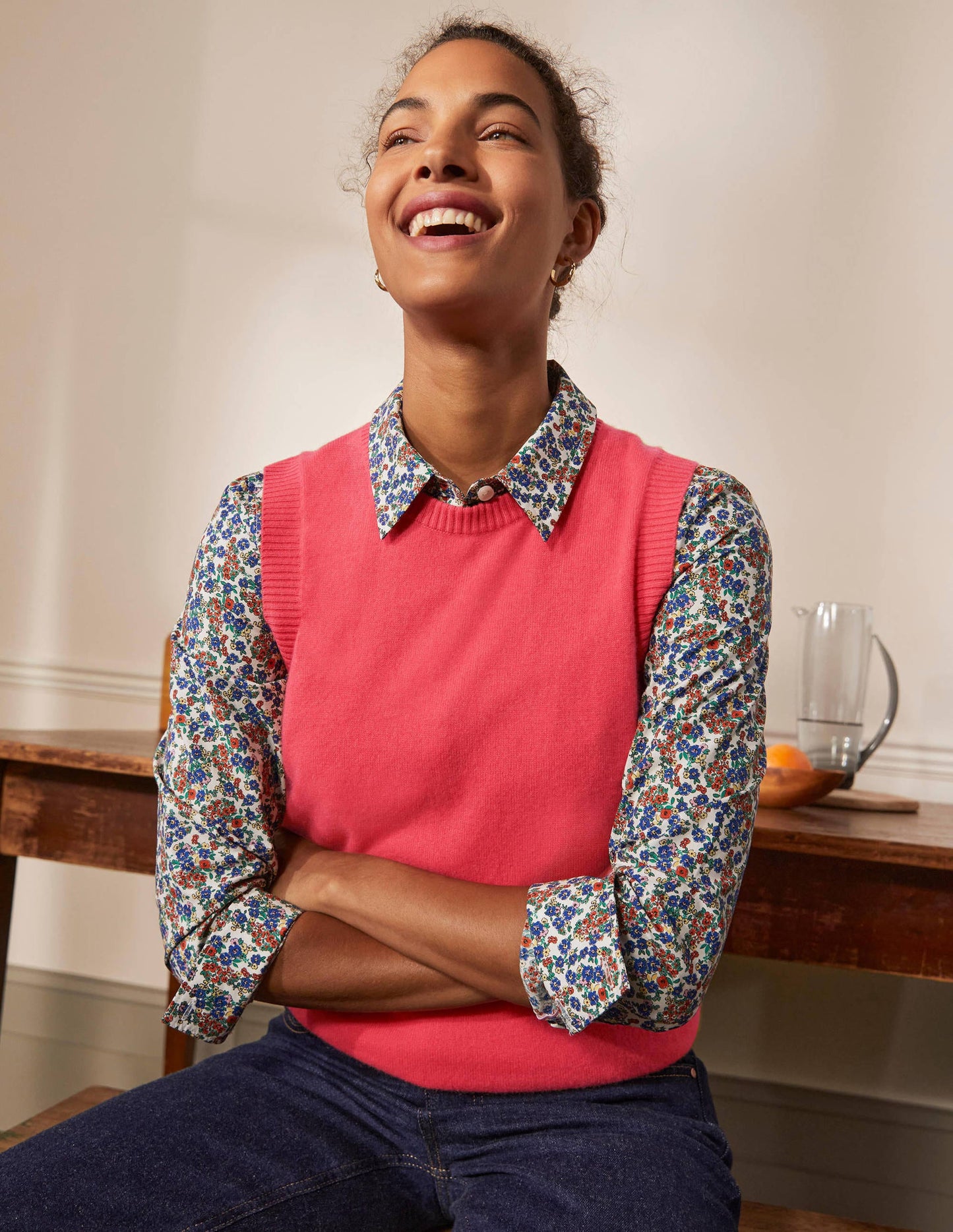 Cashmere Knitted Tank Top-Coral