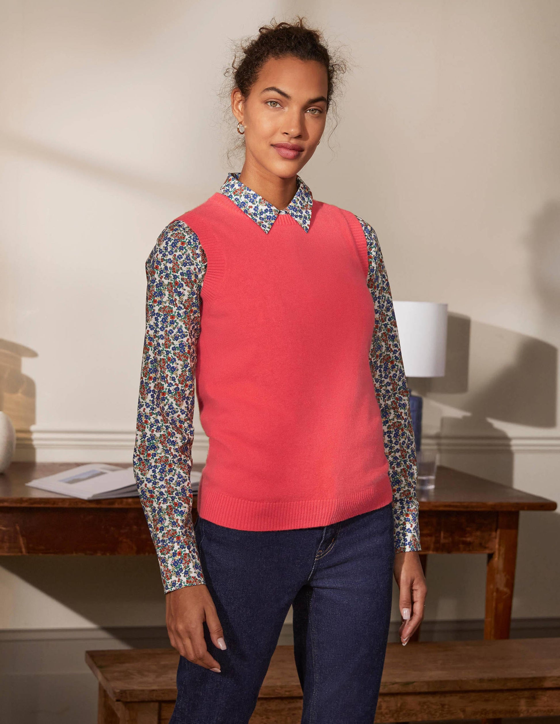 Cashmere Knitted Tank Top-Coral-4