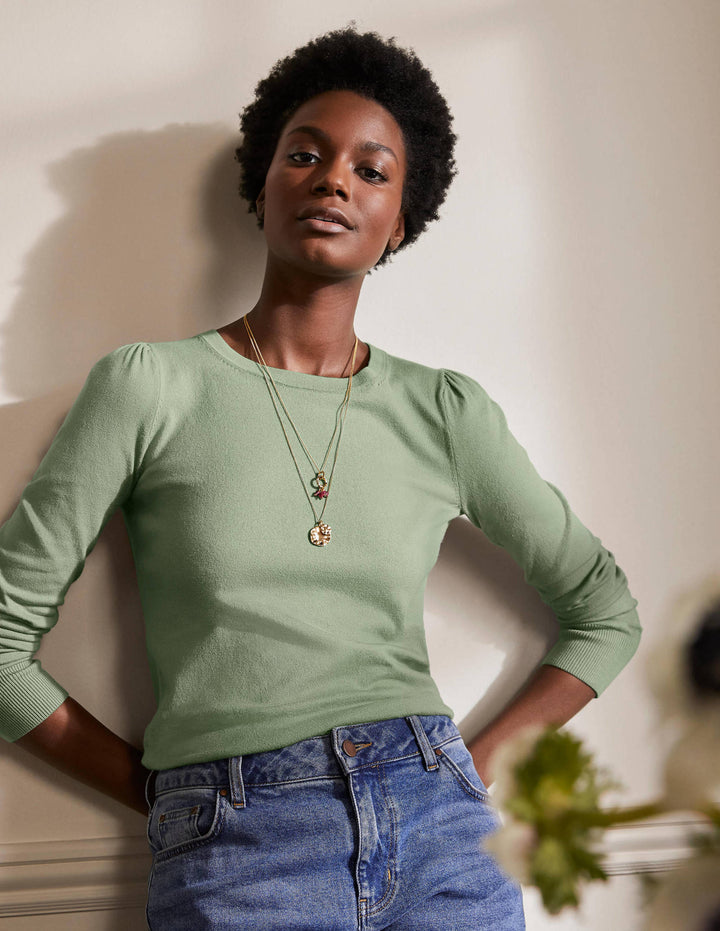 Cotton Crew Neck Jumper-Duck Egg