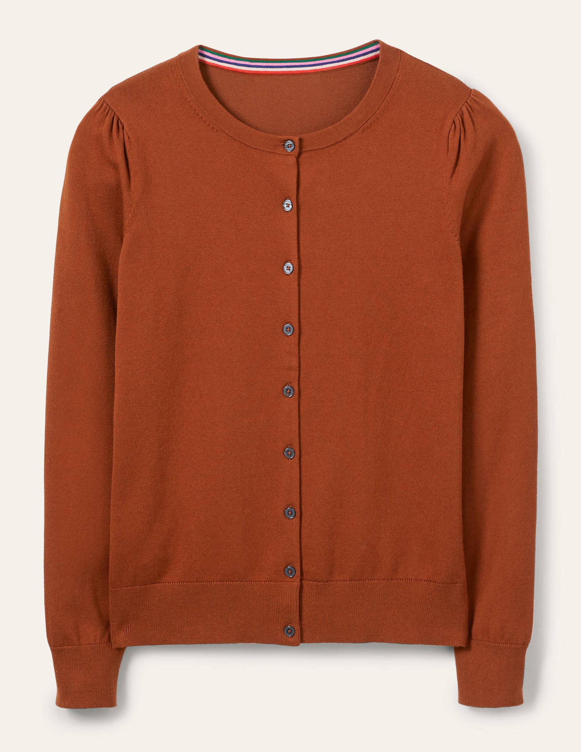Cotton Crew Neck Cardigan-Rust-4