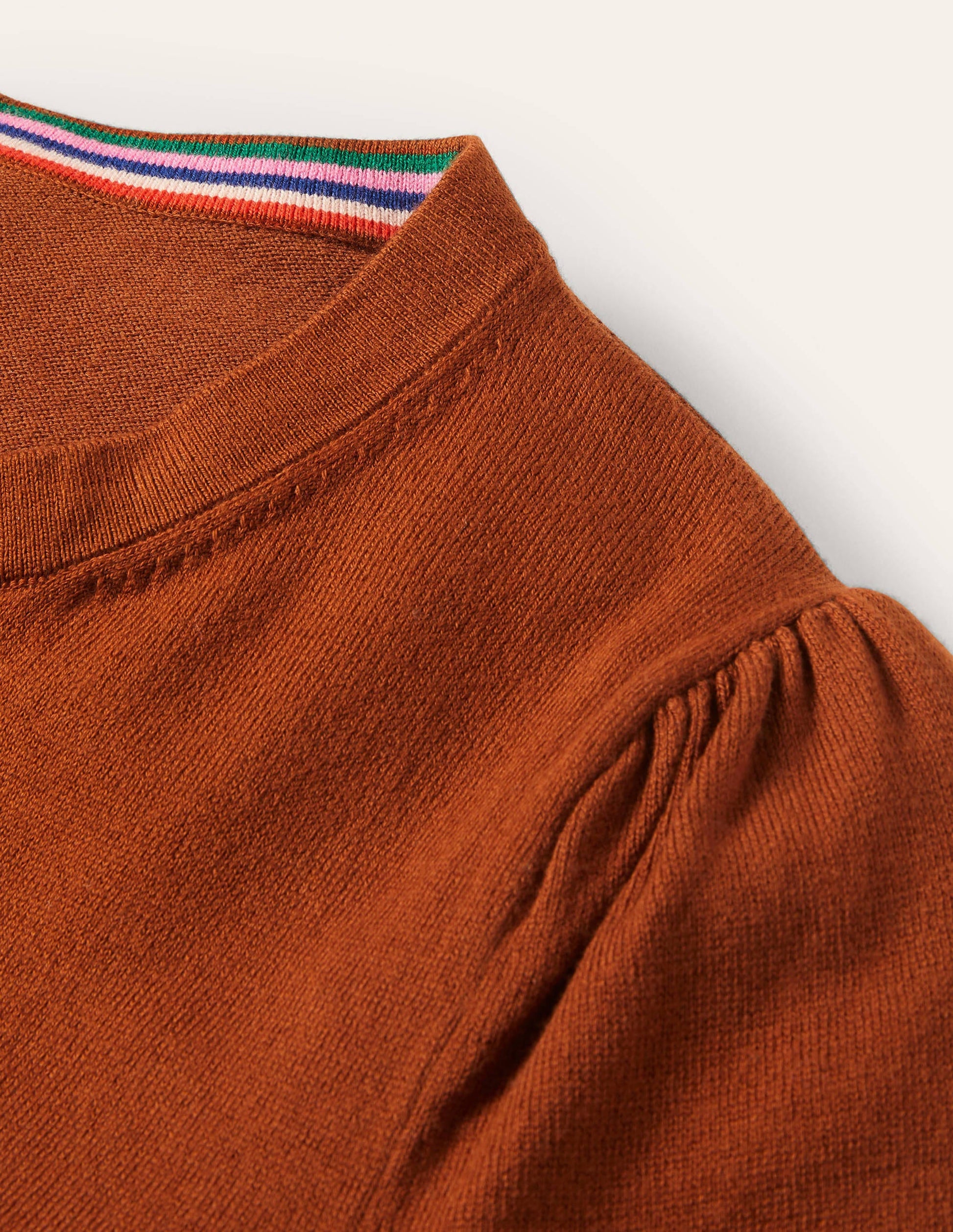 Cotton Crew Neck Cardigan-Rust-5