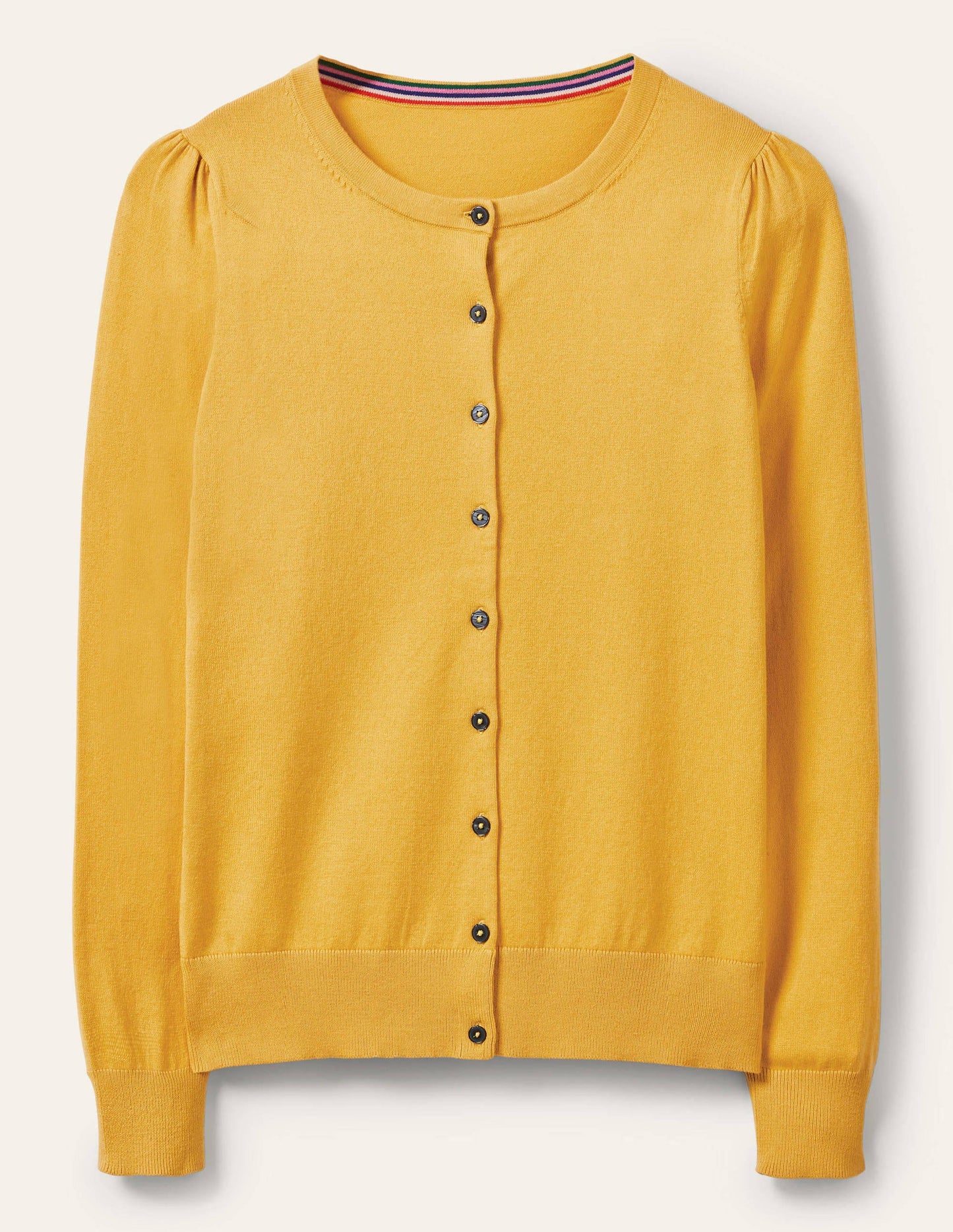 Cotton Crew Neck Cardigan-Honey Gold