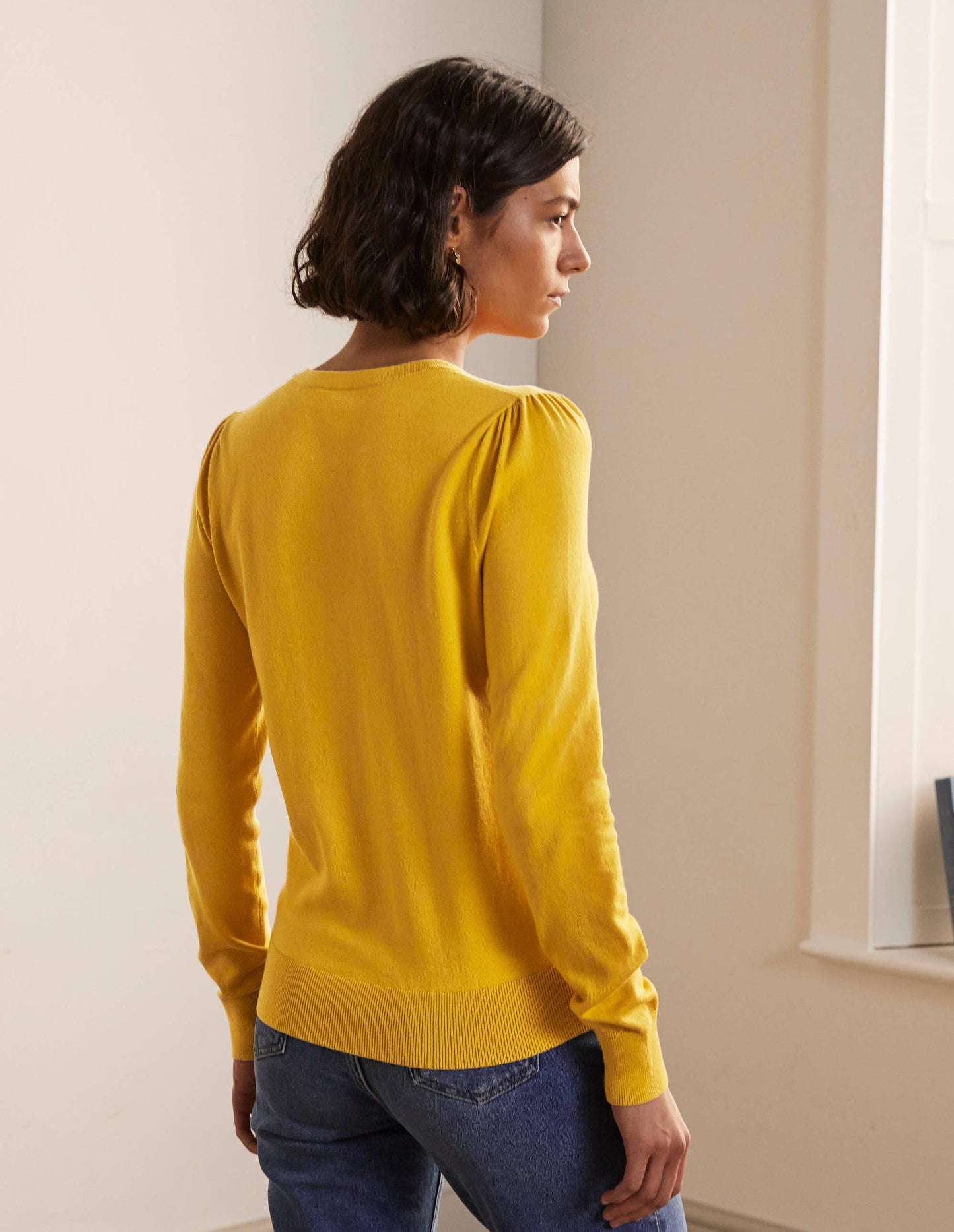 Cotton Crew Neck Cardigan-Honey Gold