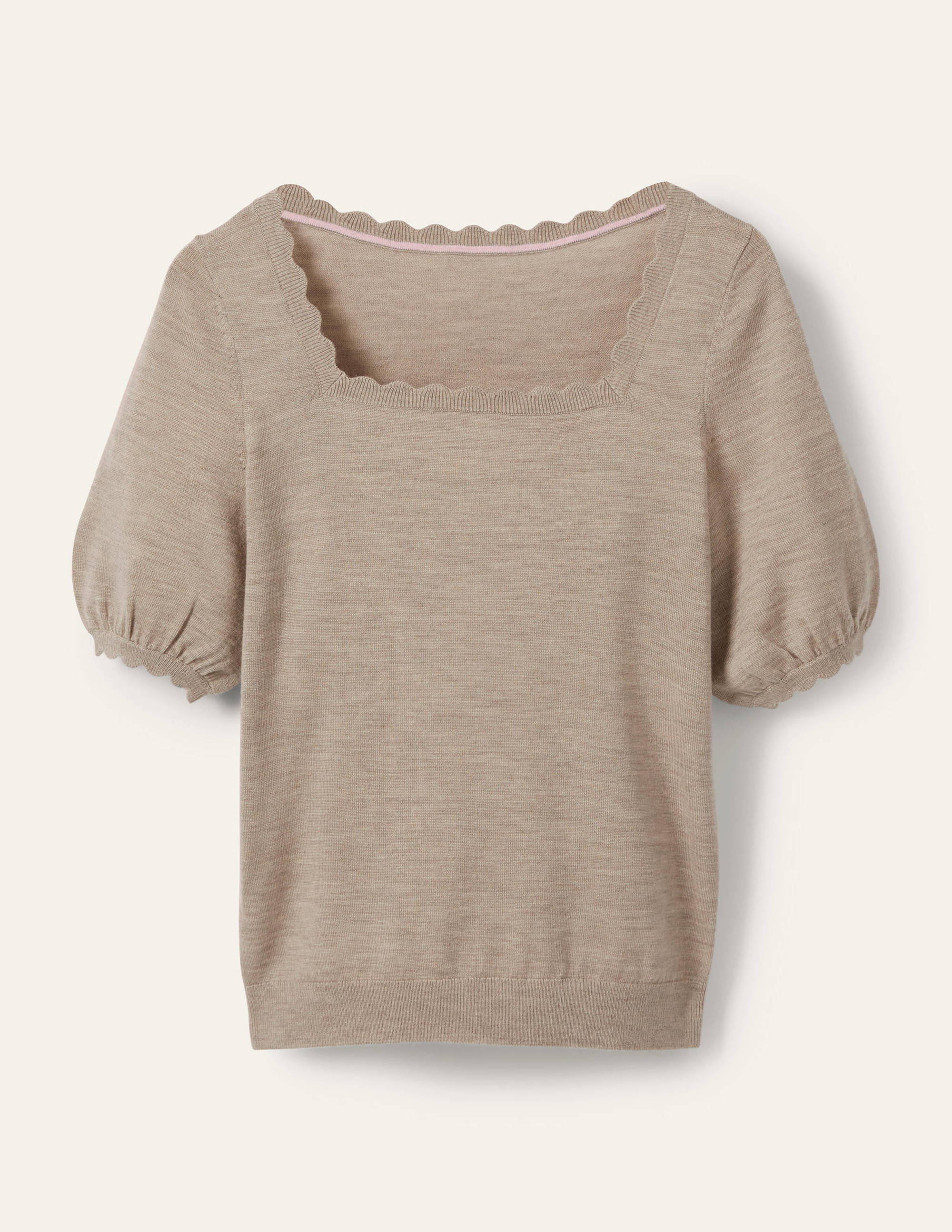 Merino Scallop Knitted Top-Mink Melange - Image 5