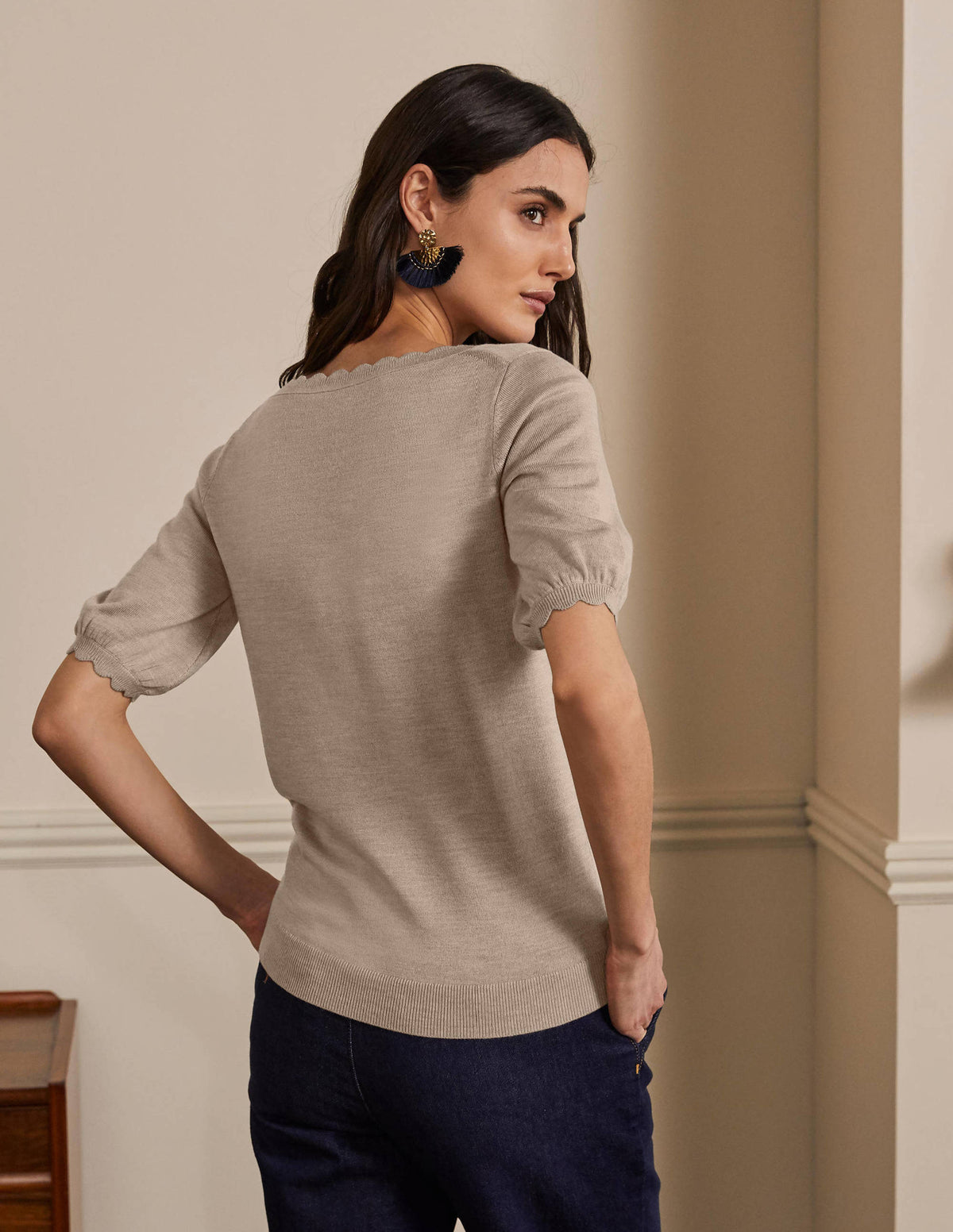 Merino Scallop Knitted Top-Mink Melange-3