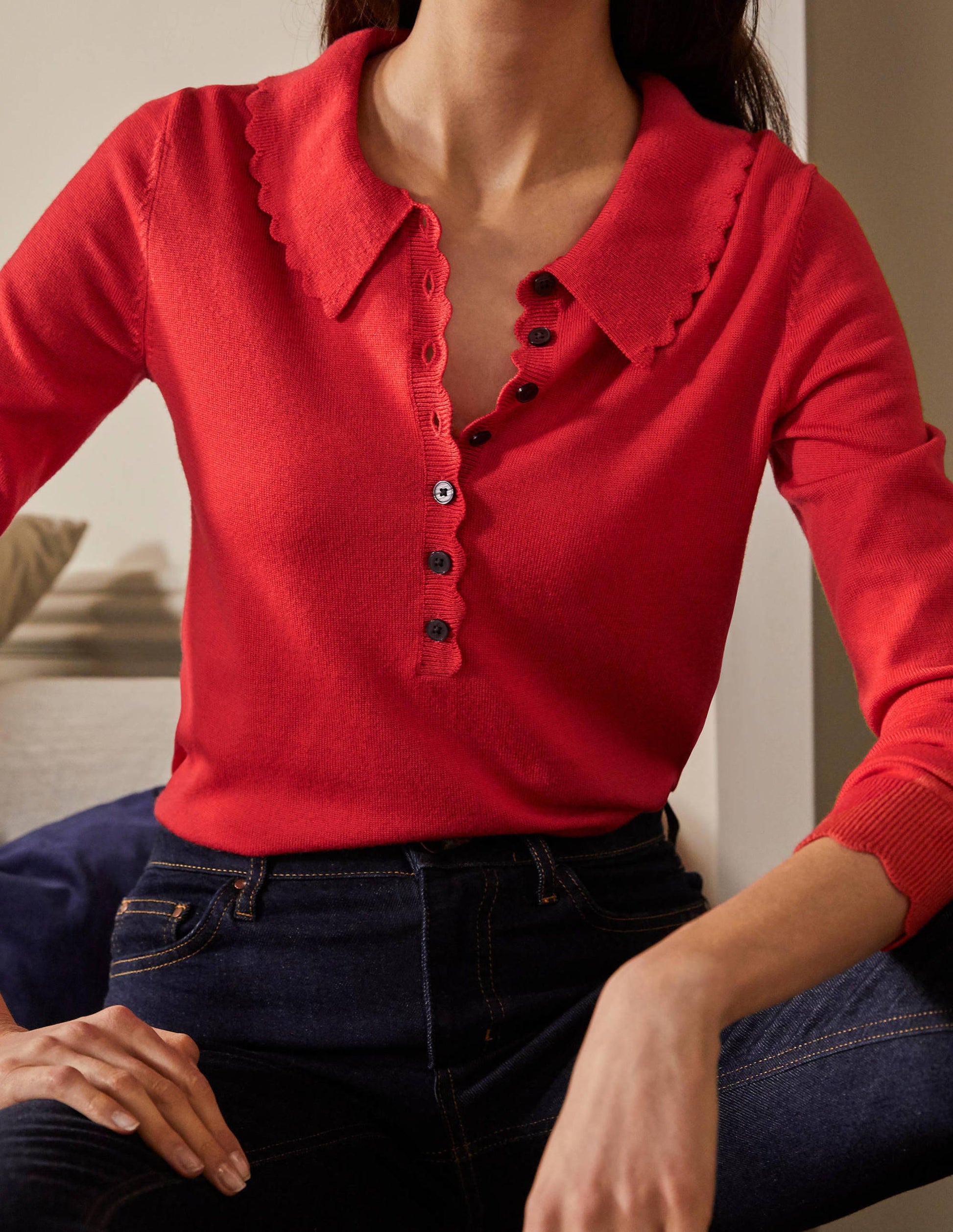 Merino Scallop Collar Jumper-Cherry Red-2