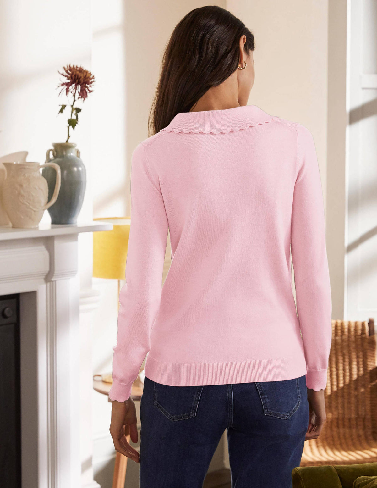 Merino Scallop Collar Jumper-Coconut Ice - Image 3