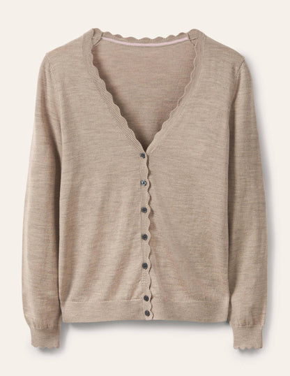 Merino Scallop Trim Cardigan-Mink Melange-5