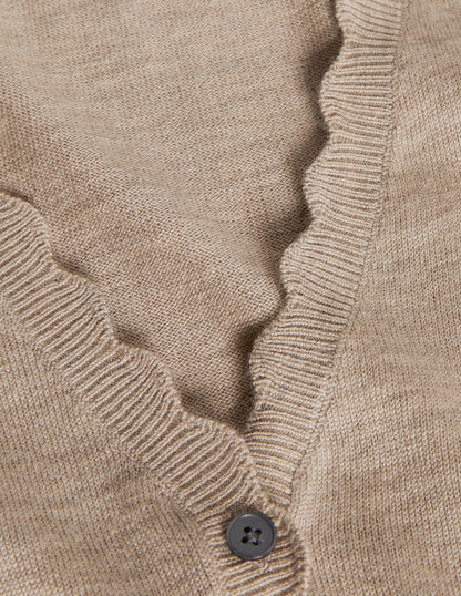 Merino Scallop Trim Cardigan-Mink Melange-6
