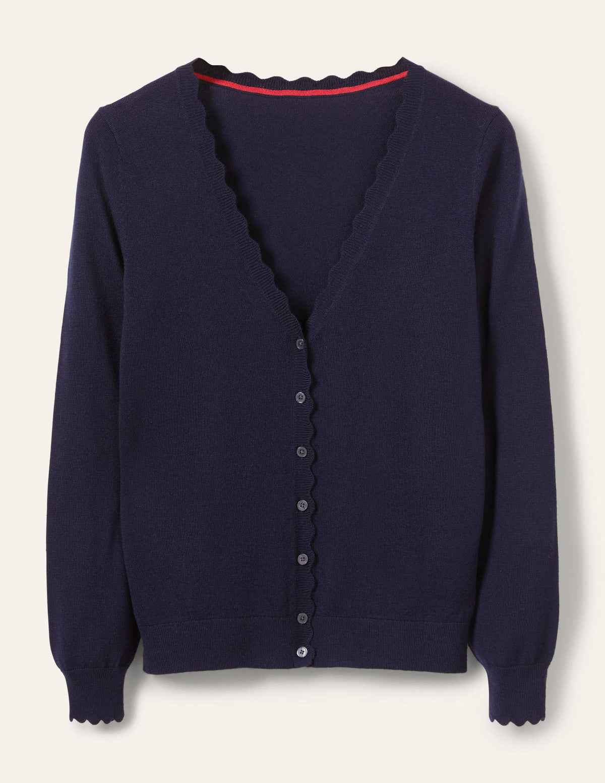 Merino Scallop Trim Cardigan-Navy - Image 5