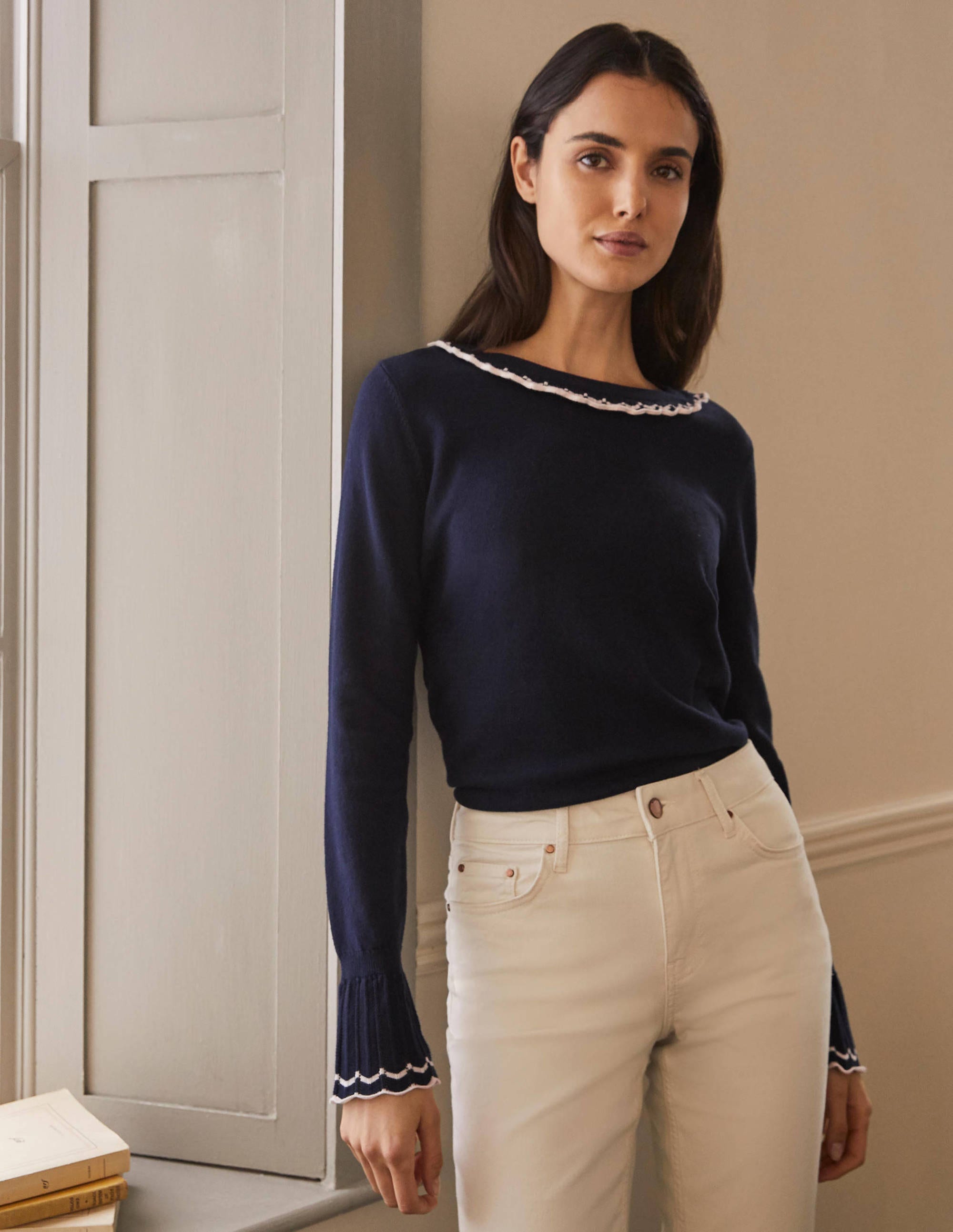 Aimee Pointelle Jumper-Navy - Image 1