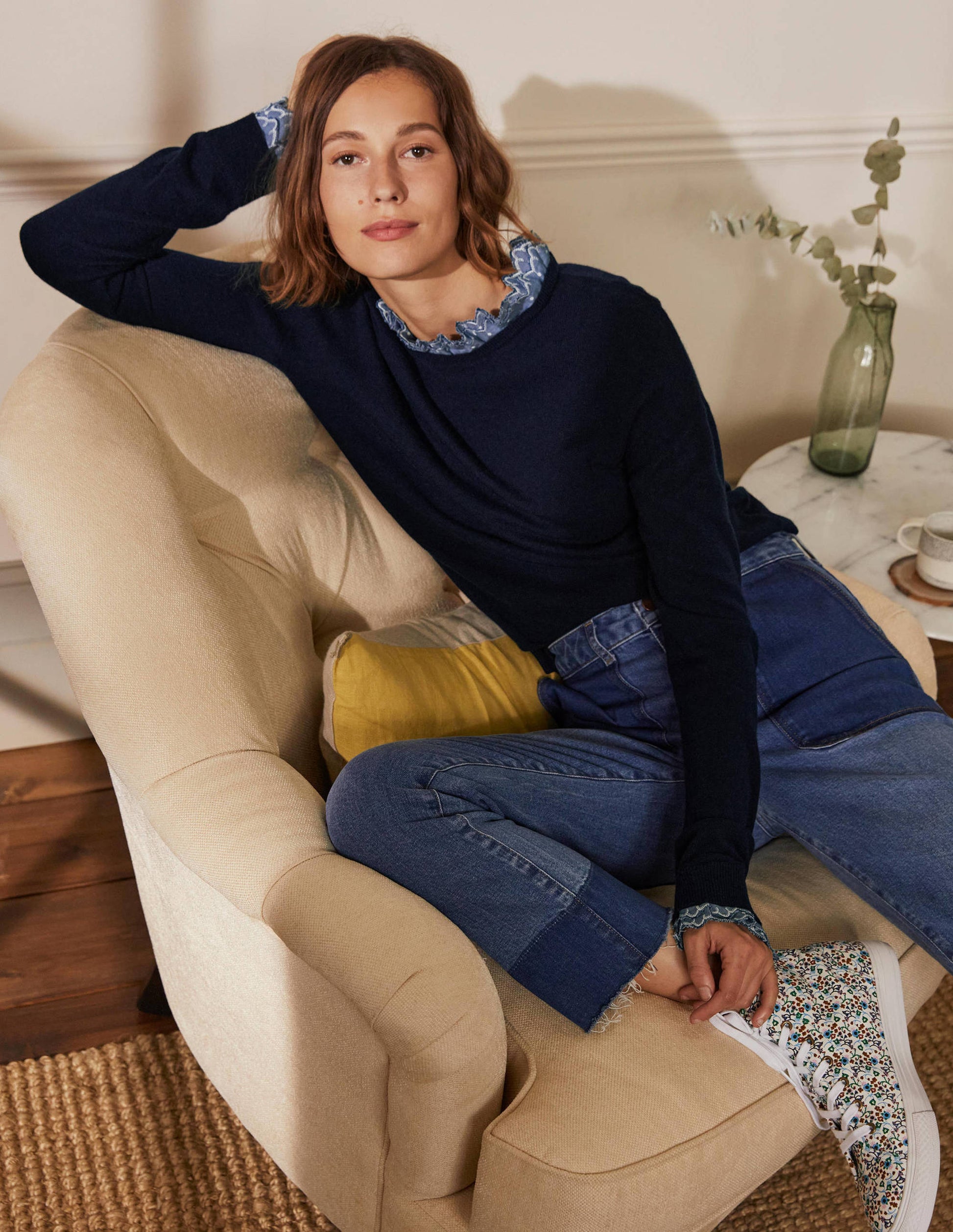 Lydia Woven Frill Jumper-Navy-1