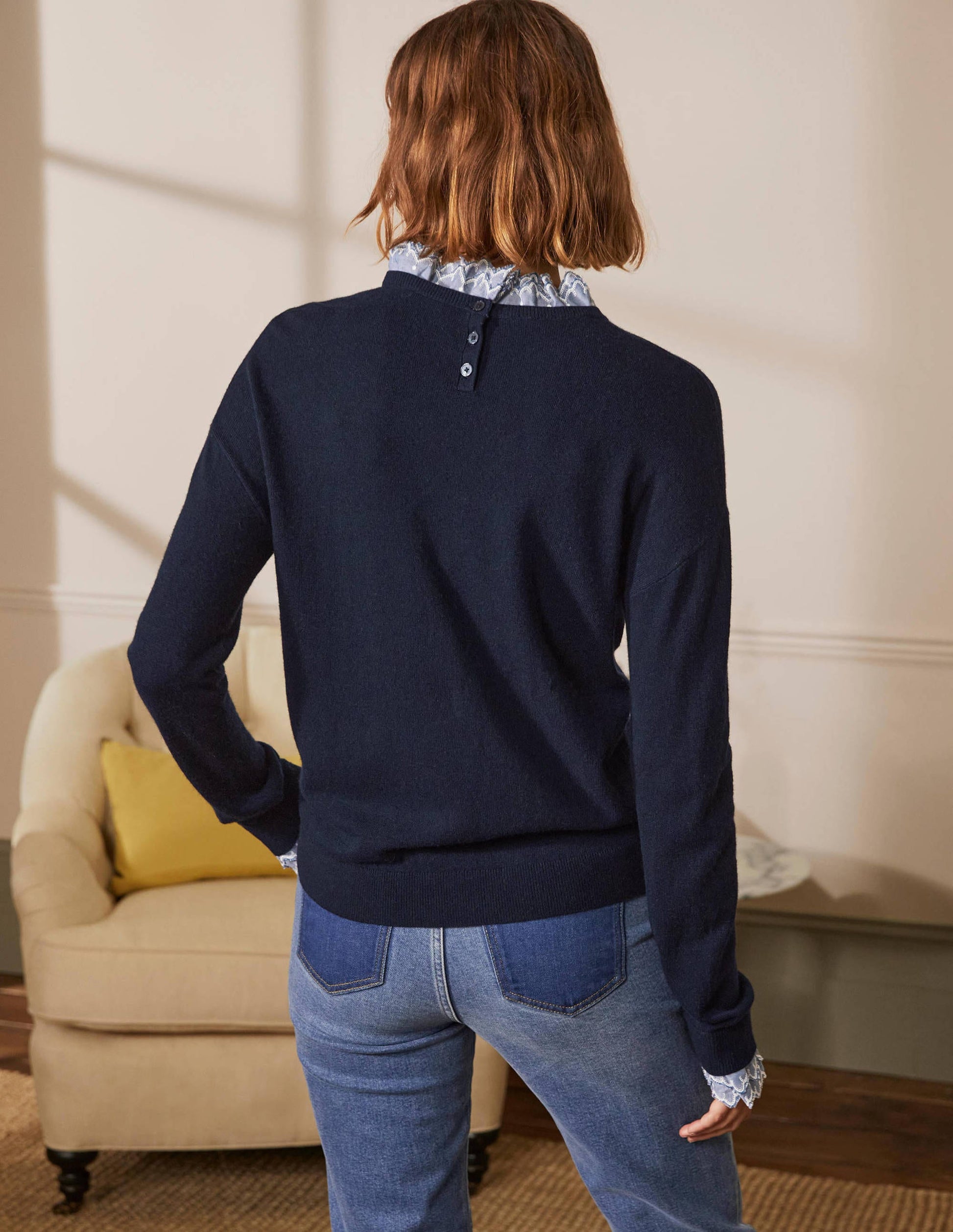 Lydia Woven Frill Jumper-Navy-3