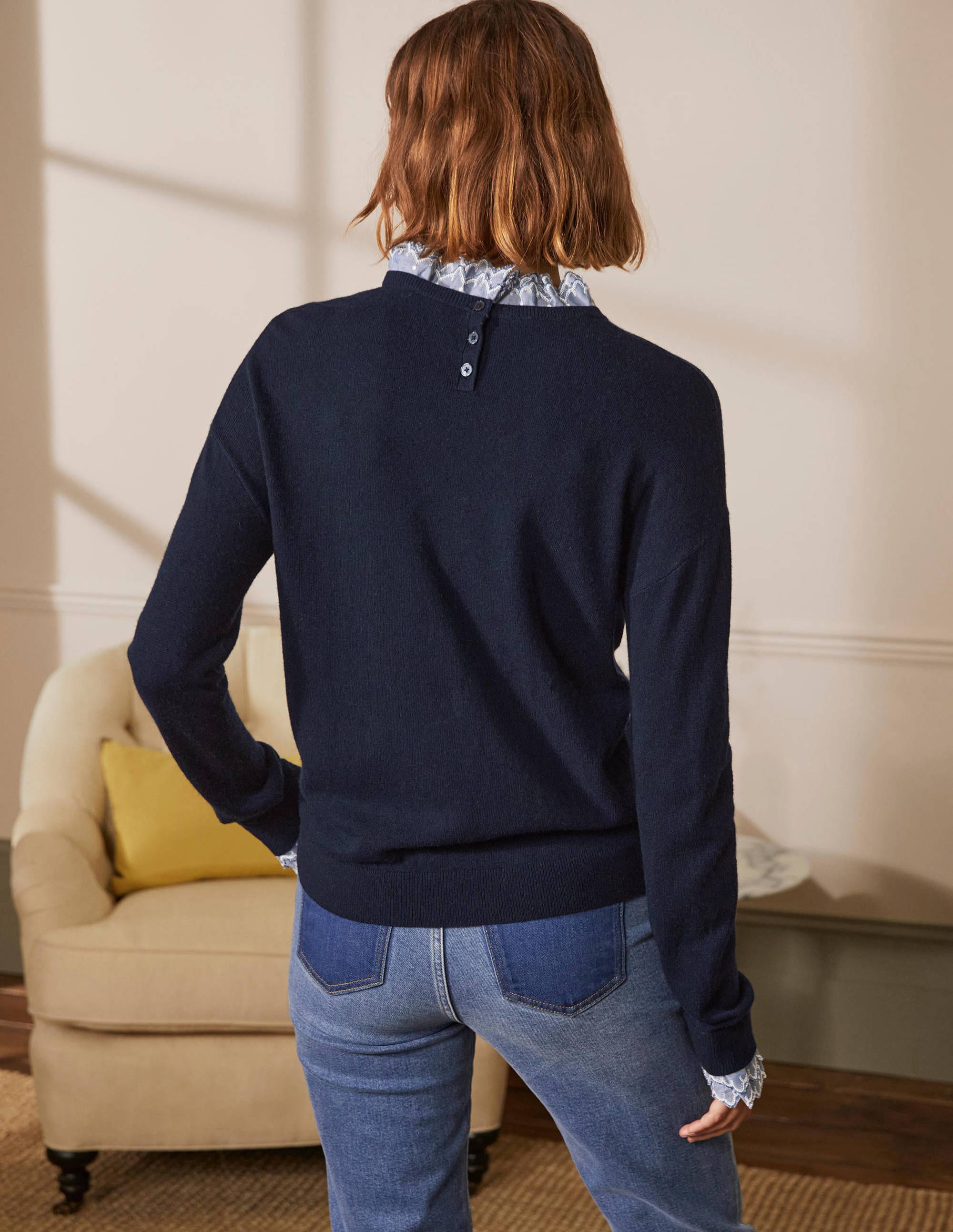 Lydia Woven Frill Jumper-Navy - Image 3