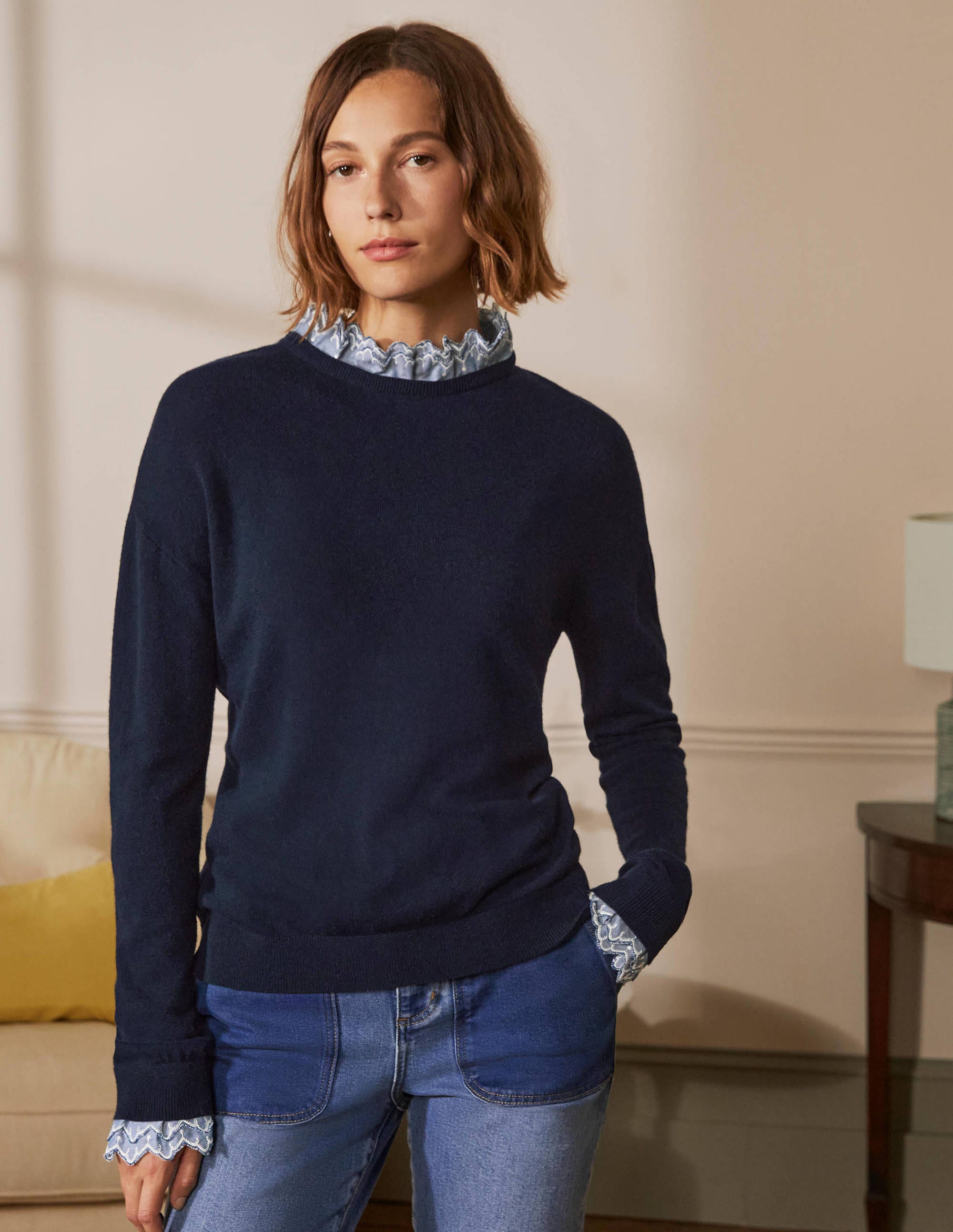Lydia Woven Frill Jumper-Navy - Image 4