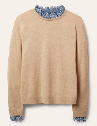 Lydia Woven Frill Jumper-Oatmeal Melange-5